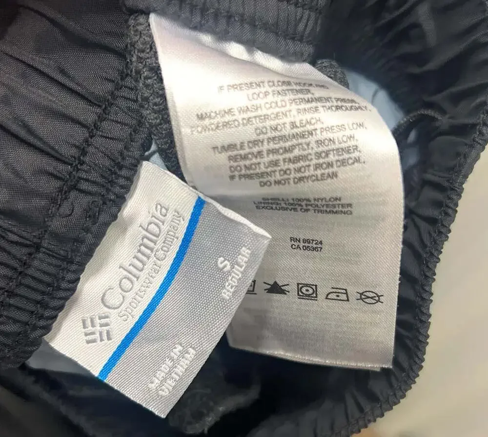 Columbia Sportswear Company Men's Black Nylon Rain Pants Size Small Regular